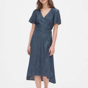 NWT GAP midi wrap tie dress denim